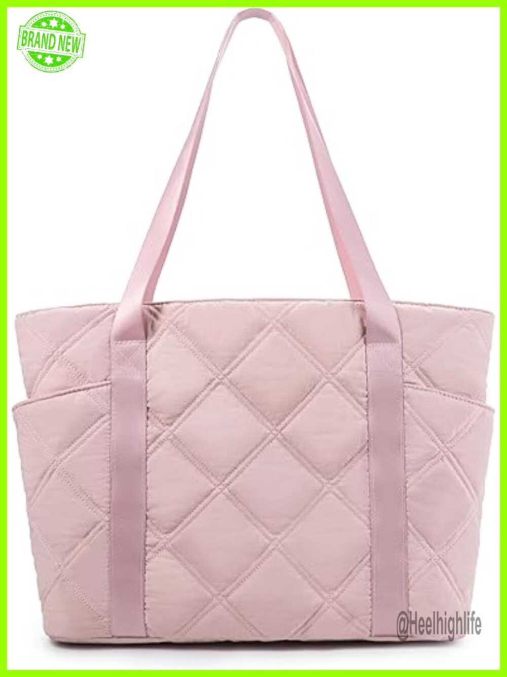 Lightweight Quilted Puffy Tote Bag with Laptop Compartment Luggage Strap